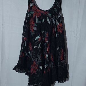 Intimately Free People Women Dress Sm Black Floral lace v neck flowy swing